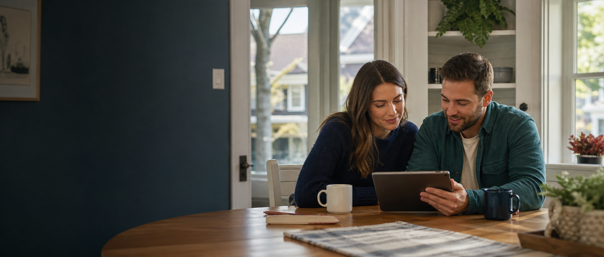 Couple planning finances at home